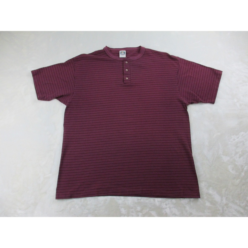 VINTAGE‎ Cotton Deluxe Shirt Mens Extra Large Purple Henley USA Single Stitch